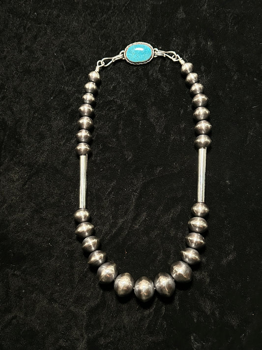 lot 70 5/12 21” 19mm and 12mm Handmade Navajo Pearls and Kingman Turquoise Necklace By Tustin Daye, Navajo