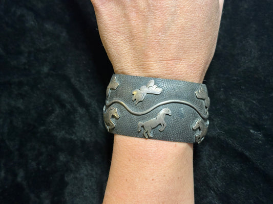 6" - 7" Story Teller Sterling Cuff by Leroy James, Navajo
