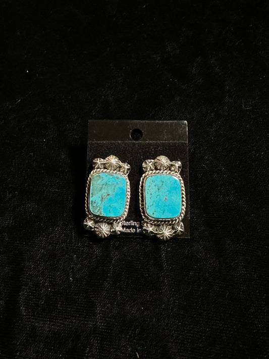 Kingman Turquoise Earrings with Post at Top