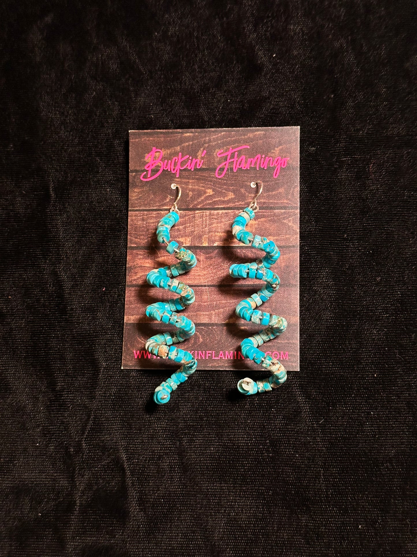 Turquoise Spiral Heishi Bead Dangle Earrings