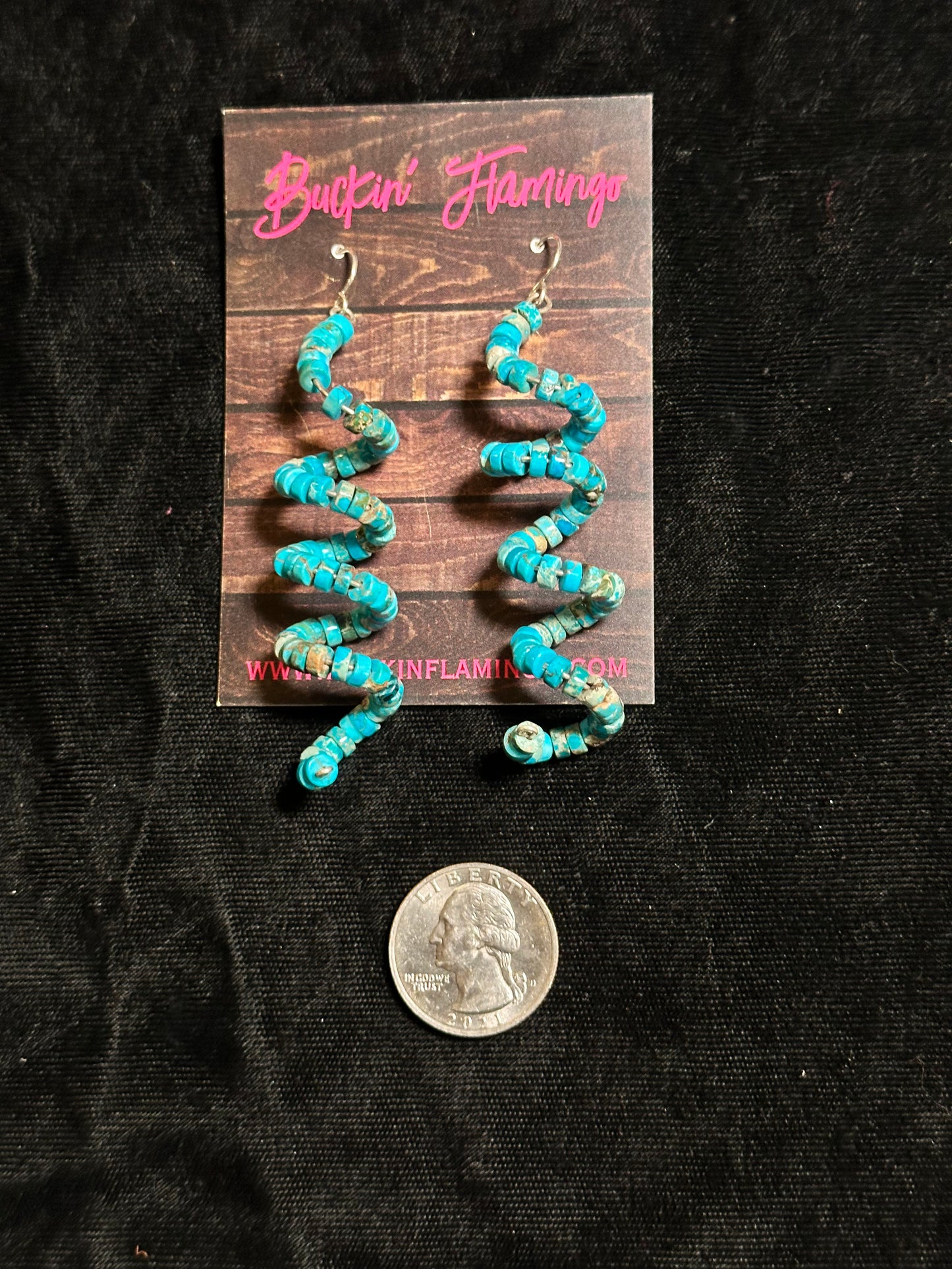 Turquoise Spiral Heishi Bead Dangle Earrings