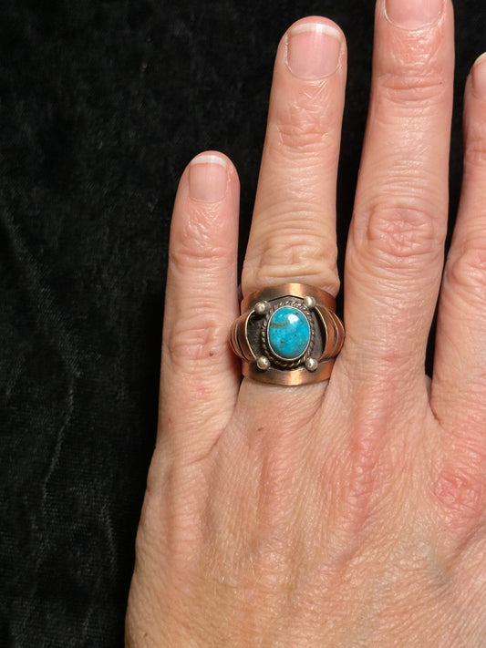 Copper and Turquoise Lobster Tail Ring