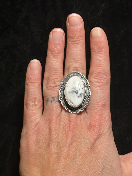 8.5 White Buffalo Ring by Boyd Ashley, Navajo