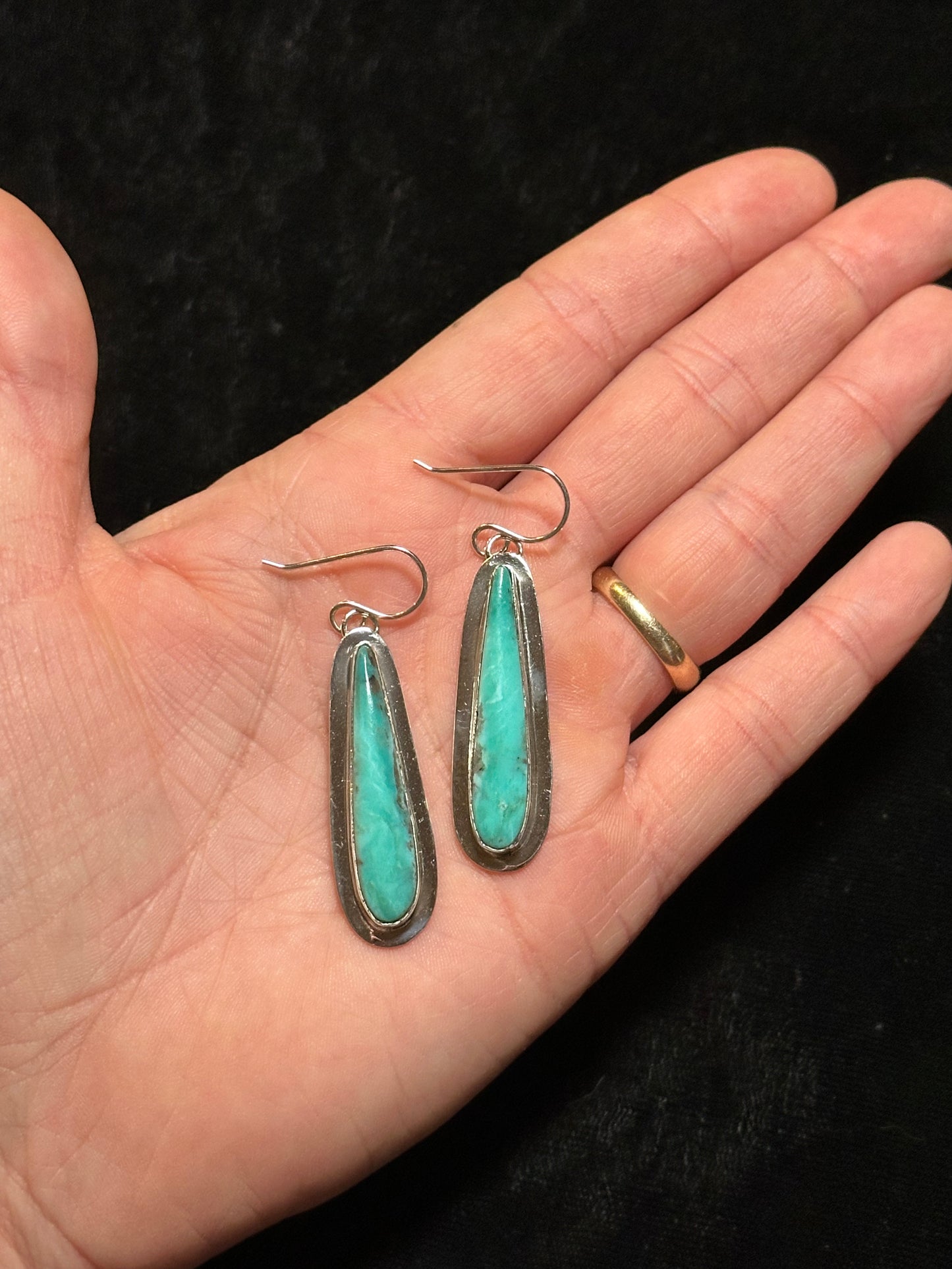 High Grade Turquoise Dangle Earrings by Marie Jackson, Navajo