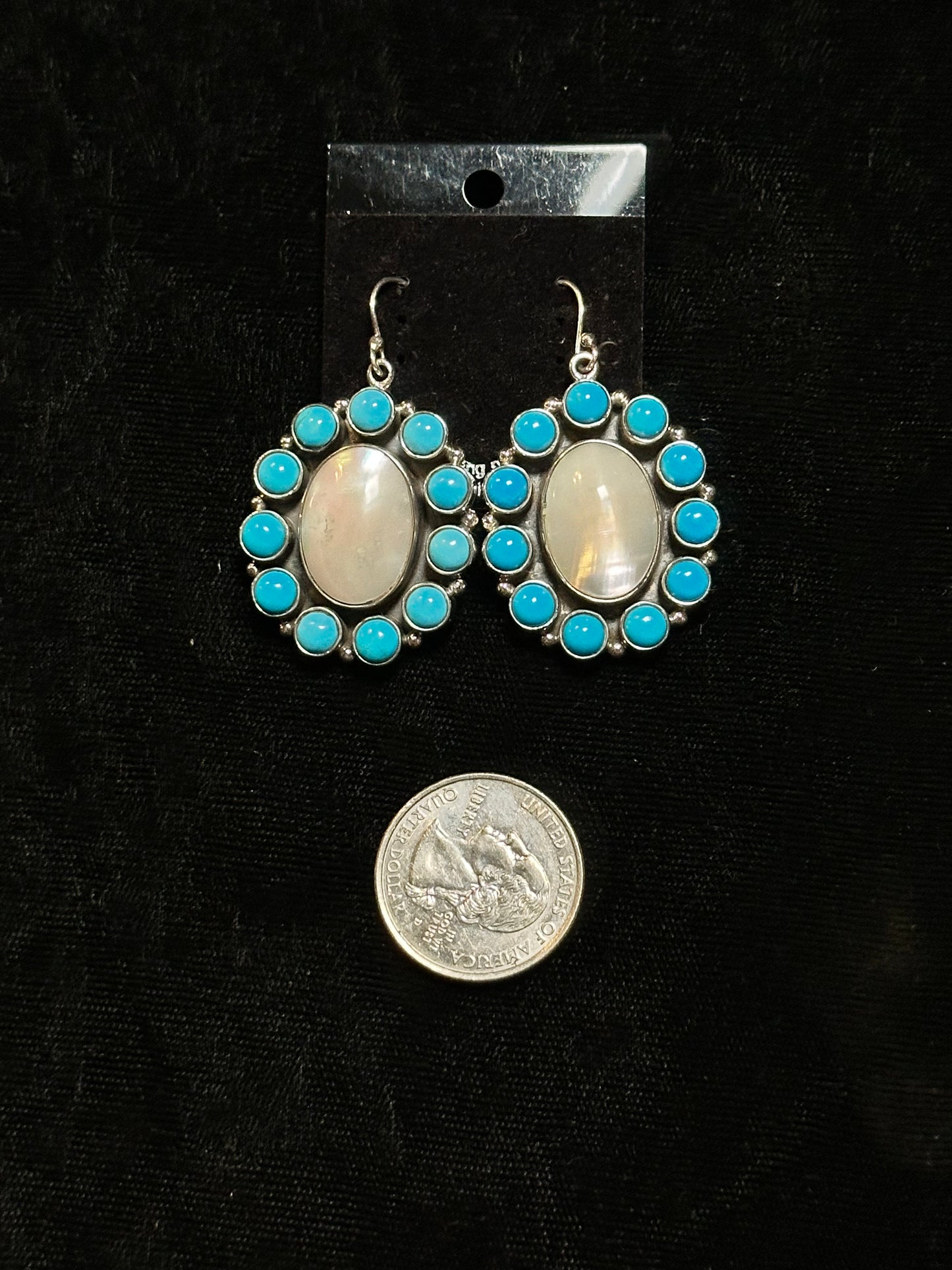 Mother of Pearl and Sleeping Beauty Turquoise Cluster Earrings