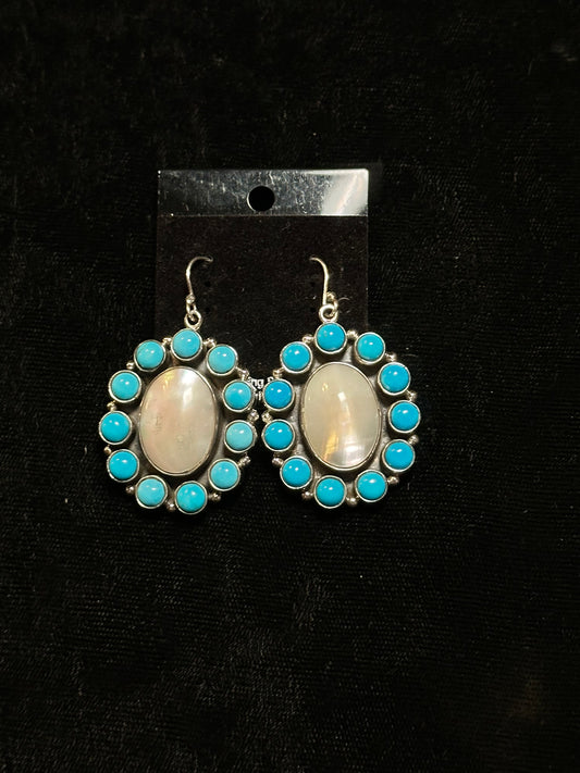 Mother of Pearl and Sleeping Beauty Turquoise Cluster Earrings