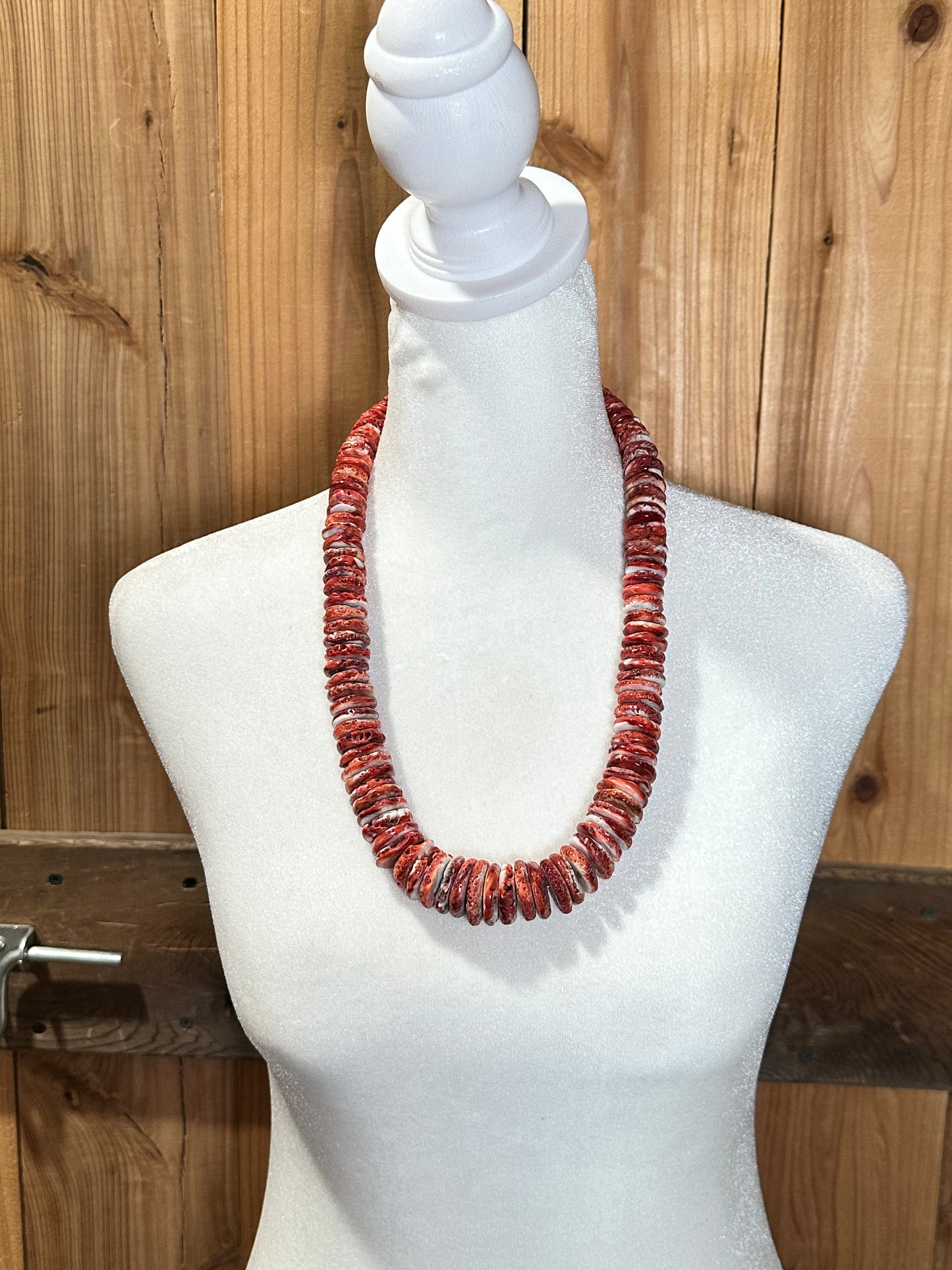 24" 12mm-21mm Graduated Red Spiny Oyster Shell Necklace
