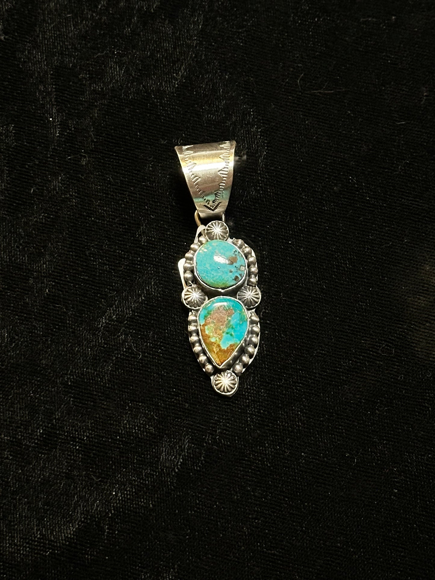 Sonoran Blue Turquoise 2 Stone Pendant by Boyd Ashley, Navajo