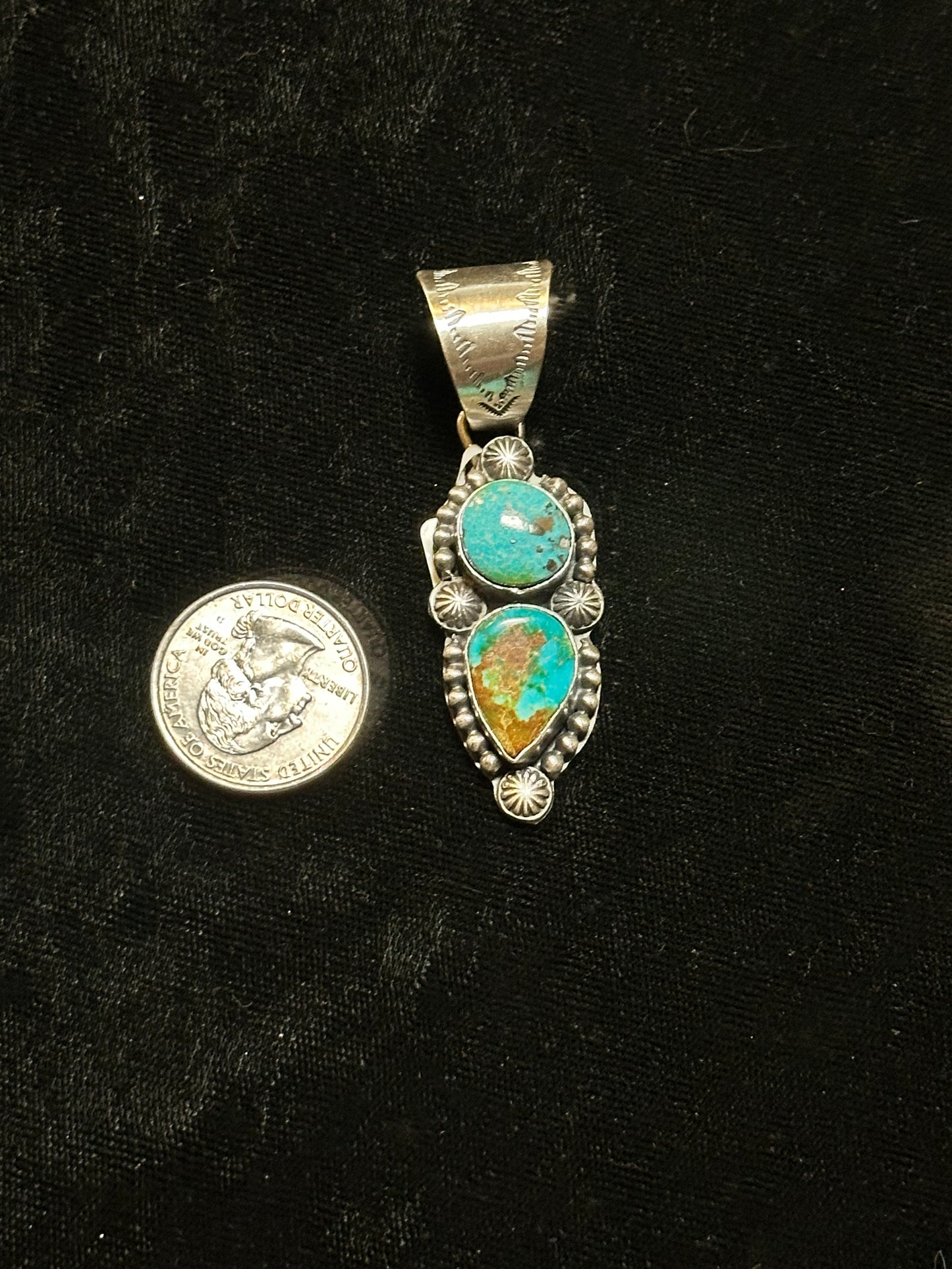 Sonoran Blue Turquoise 2 Stone Pendant by Boyd Ashley, Navajo