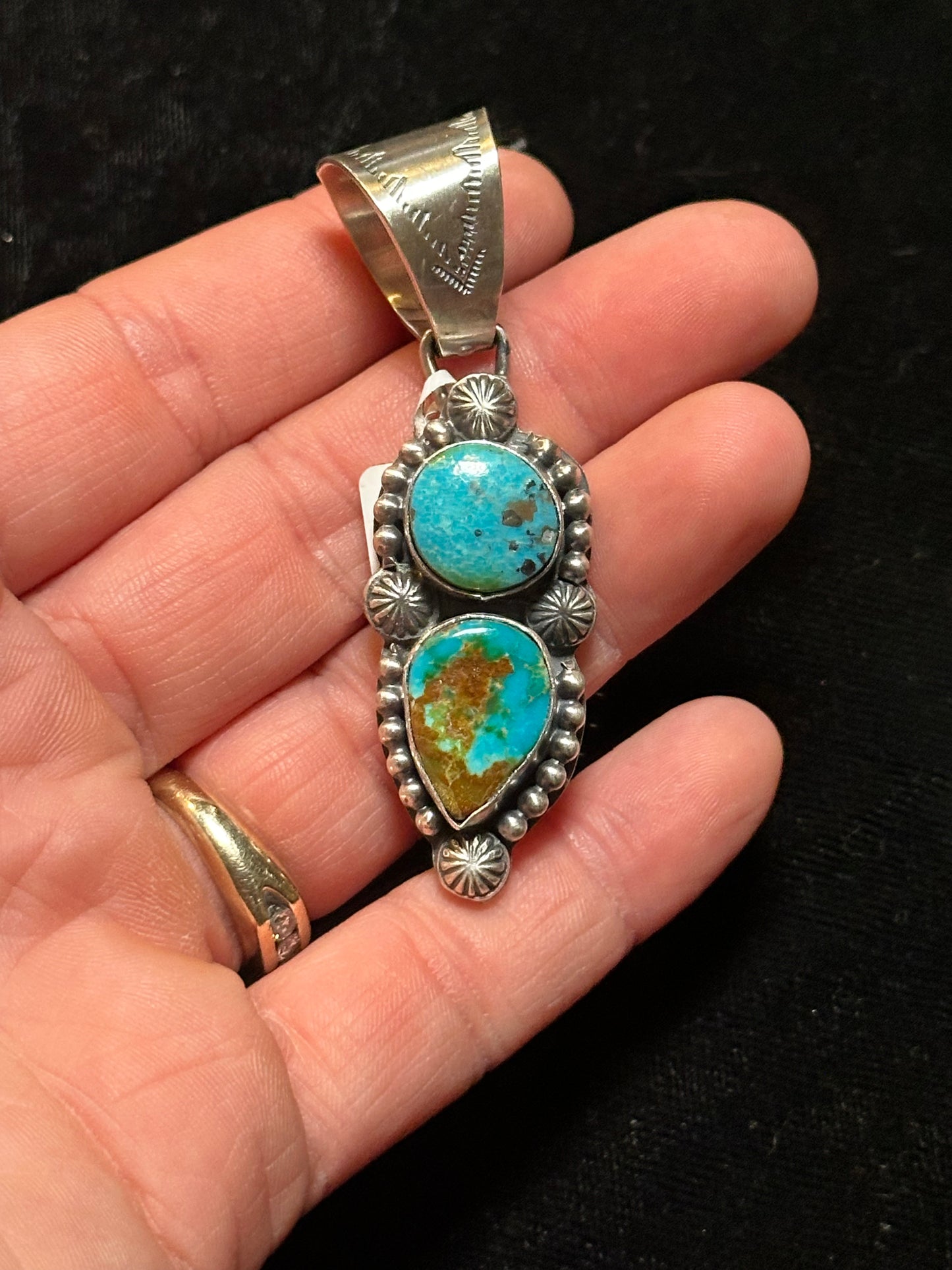 Sonoran Blue Turquoise 2 Stone Pendant by Boyd Ashley, Navajo