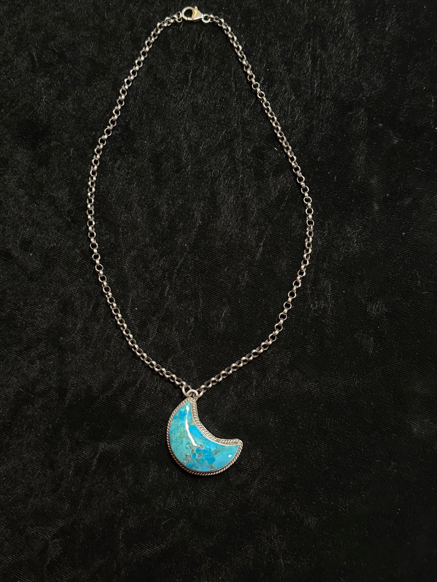 LOT 7 B 10/26 20" Kingman Turquoise Moon Necklace By Leroy James, Navajo