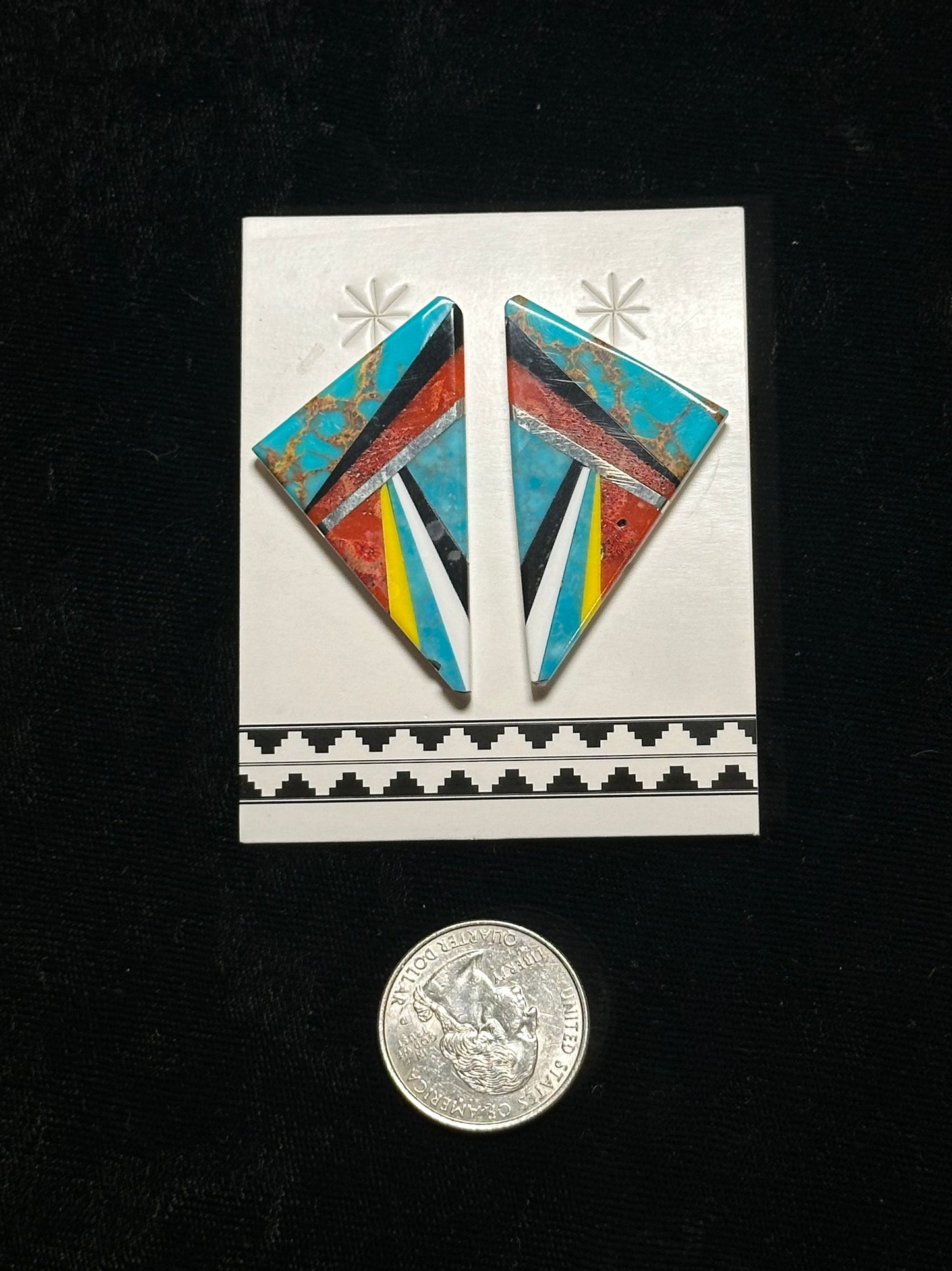 Turquoise, Coral, and Black Jet Inlay Slab Post Earrings