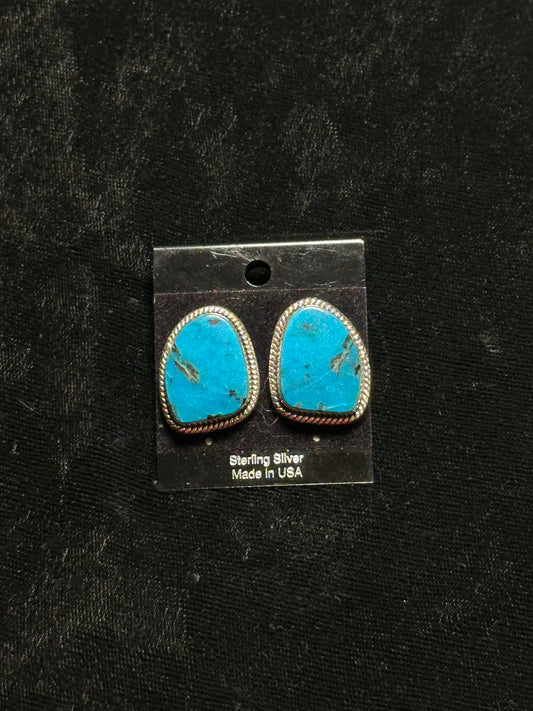 Kingman Turquoise Earrings By Gilbert Nez, Navajo