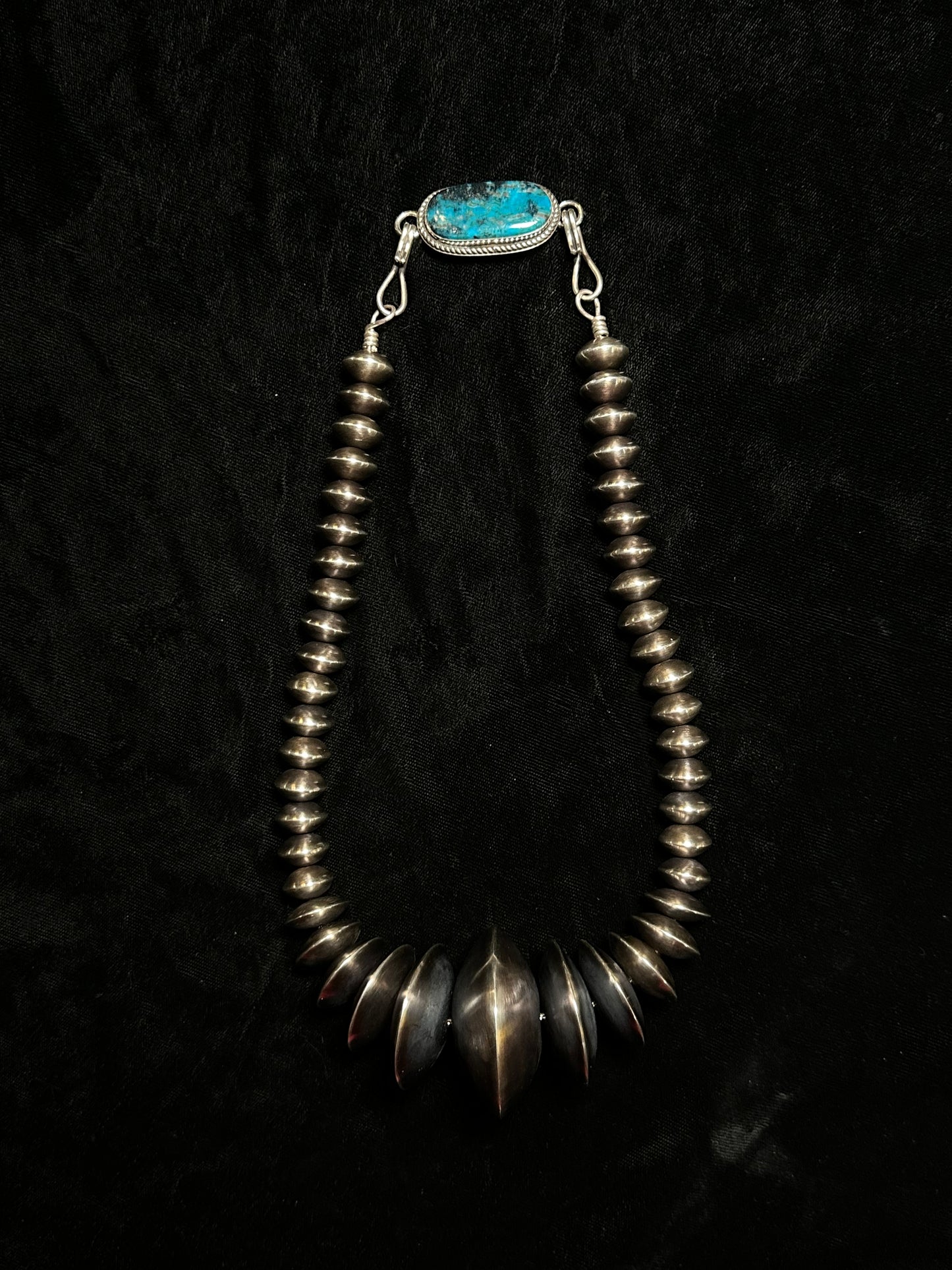 20" Navajo Disk Pearls 14mm to 45mm with High Grade Kingman Turquoise by Tustin Daye, Navajo