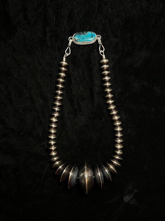 20" of Navajo Disk Pearls 14mm to 45mm with High Grade Kingman Turquoise by Tustin Daye, Navajo