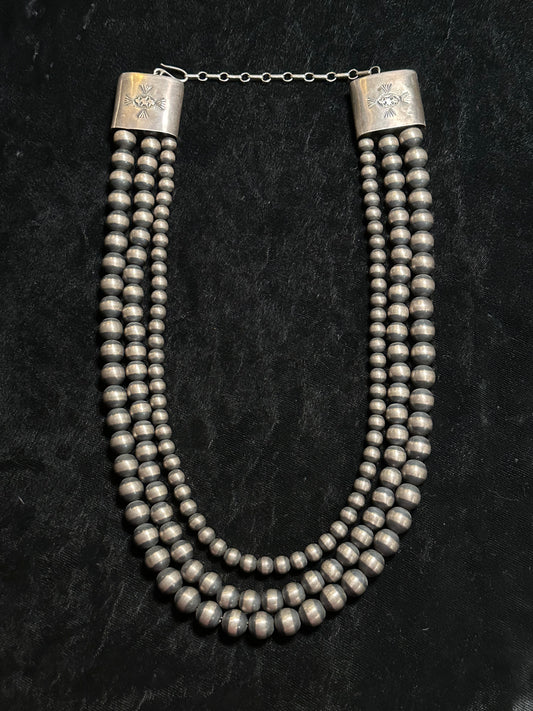24" 7mm, 9mm, 10mm Navajo Pearls Necklace By Marcella James, Navajo