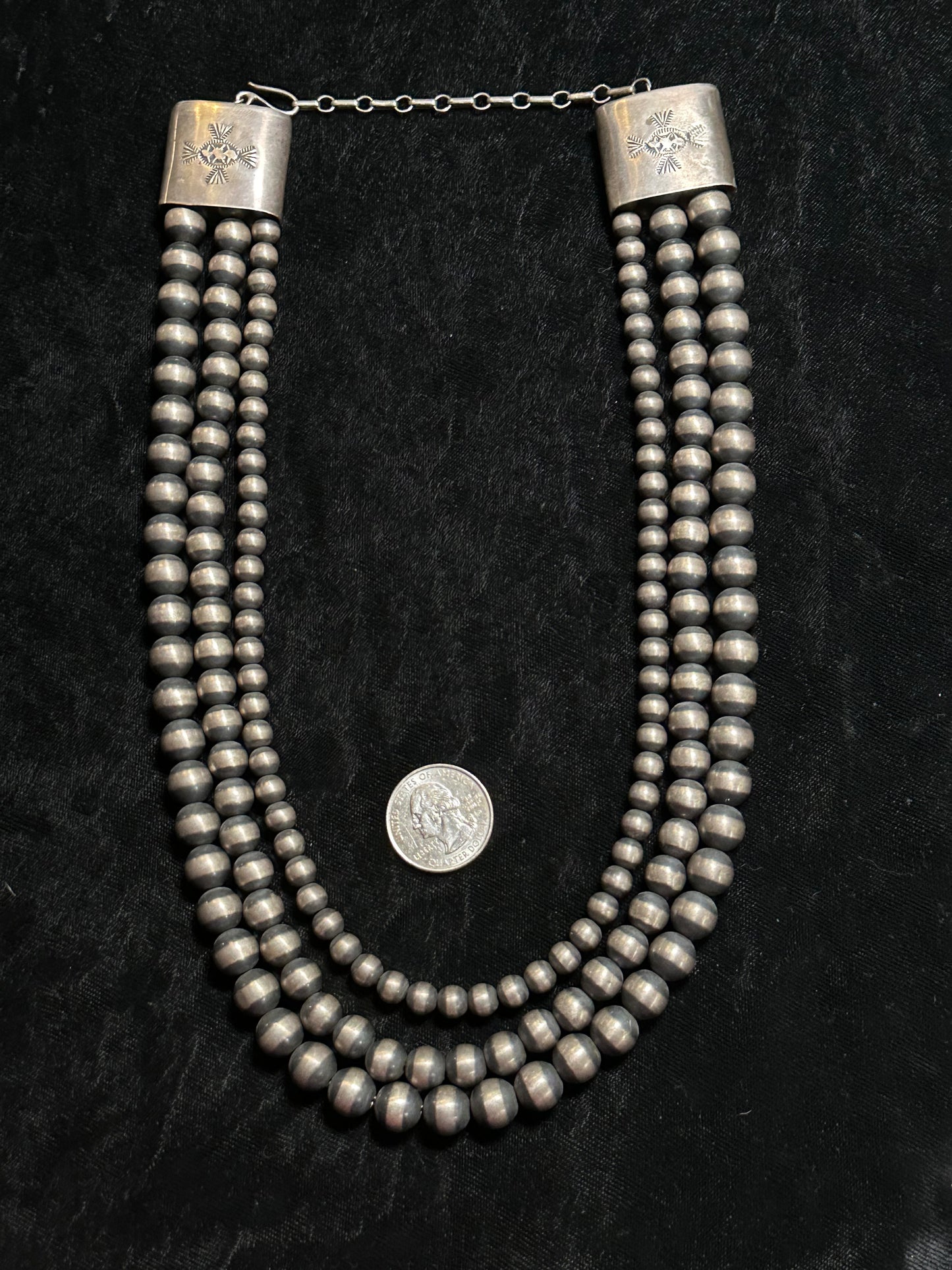 24" 7mm, 9mm, 10mm Navajo Pearls Necklace By Marcella James, Navajo