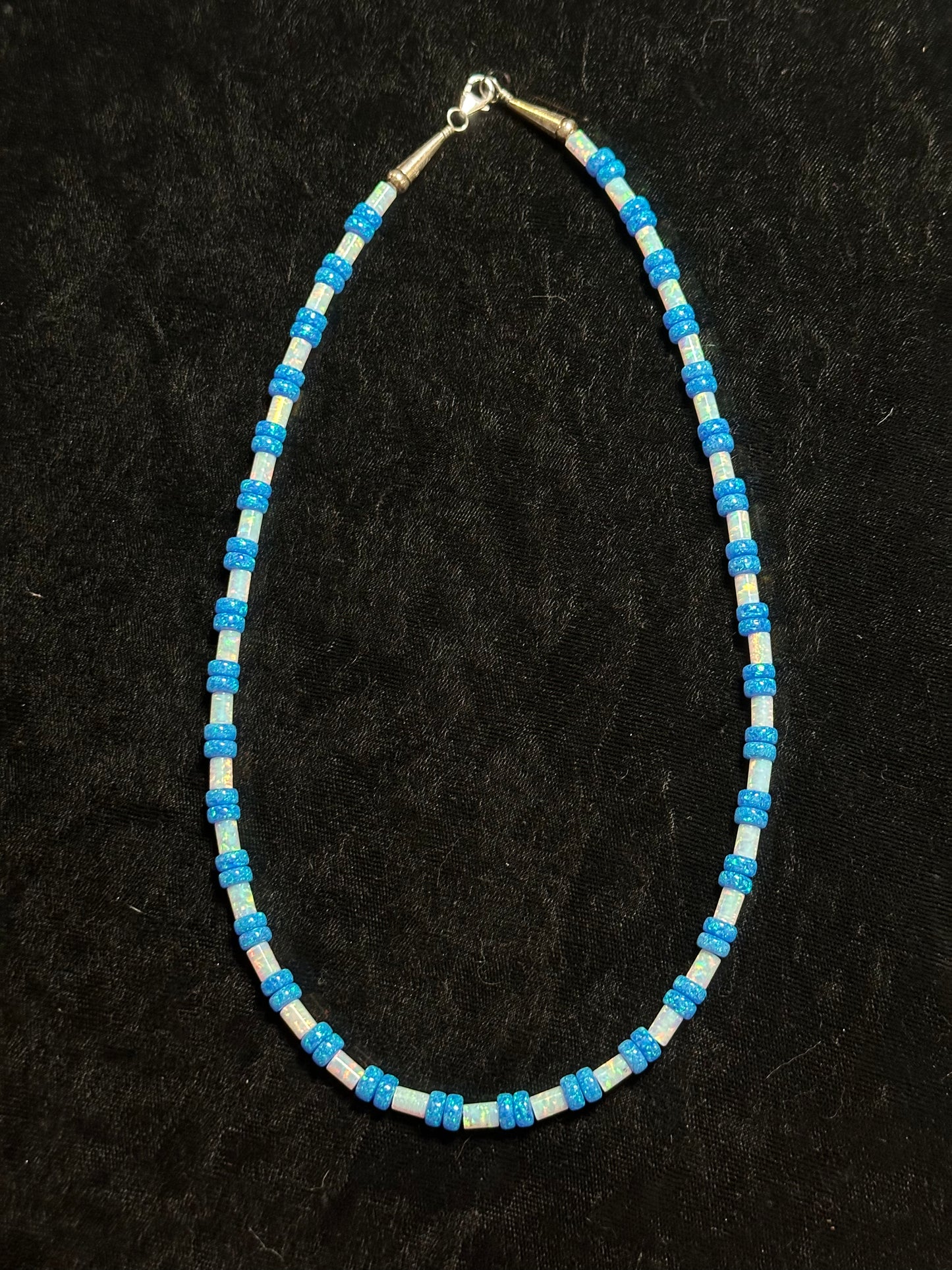 19" 4mm White and 6mm Blue Opal Necklace