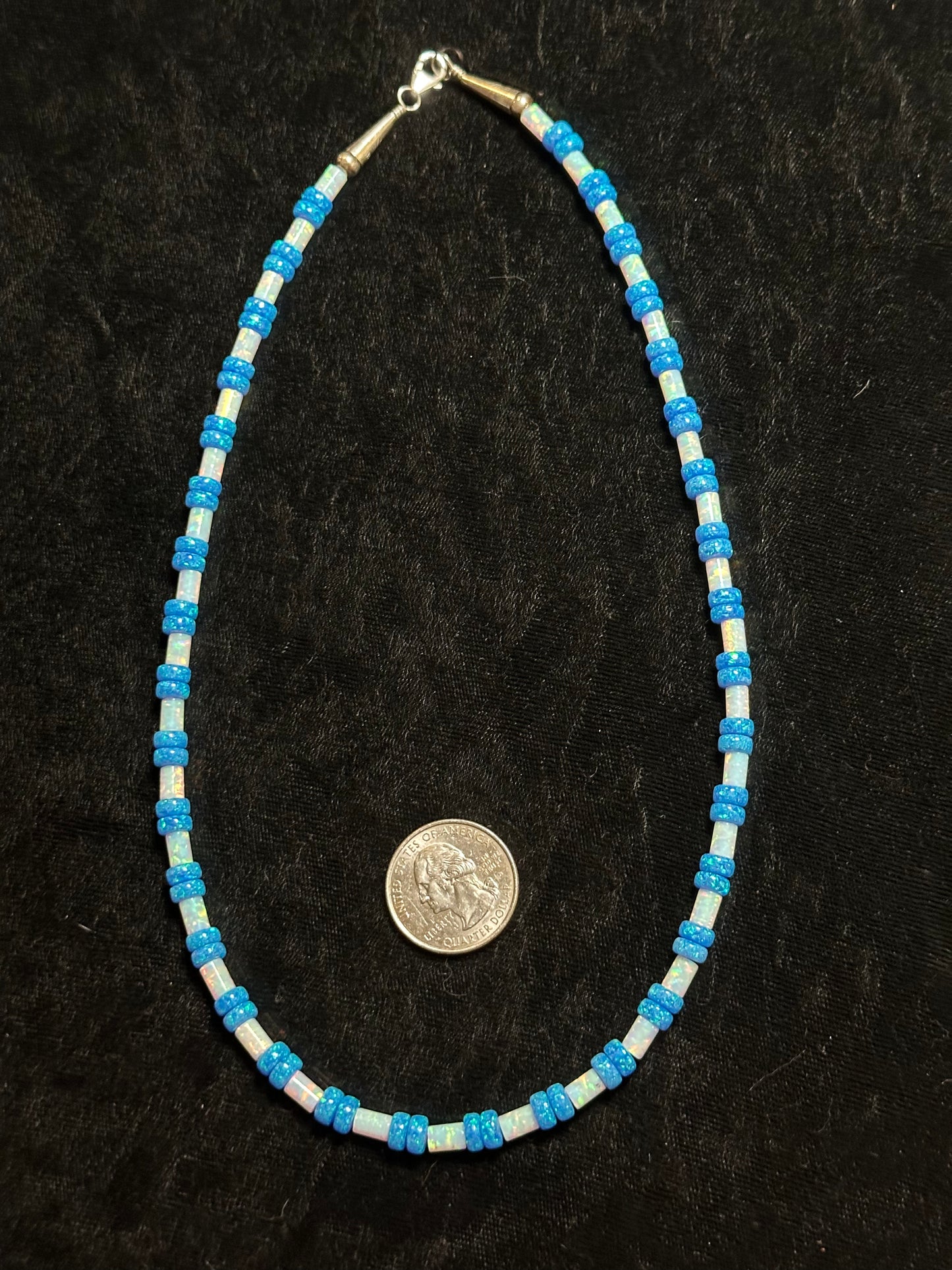 19" 4mm White and 6mm Blue Opal Necklace