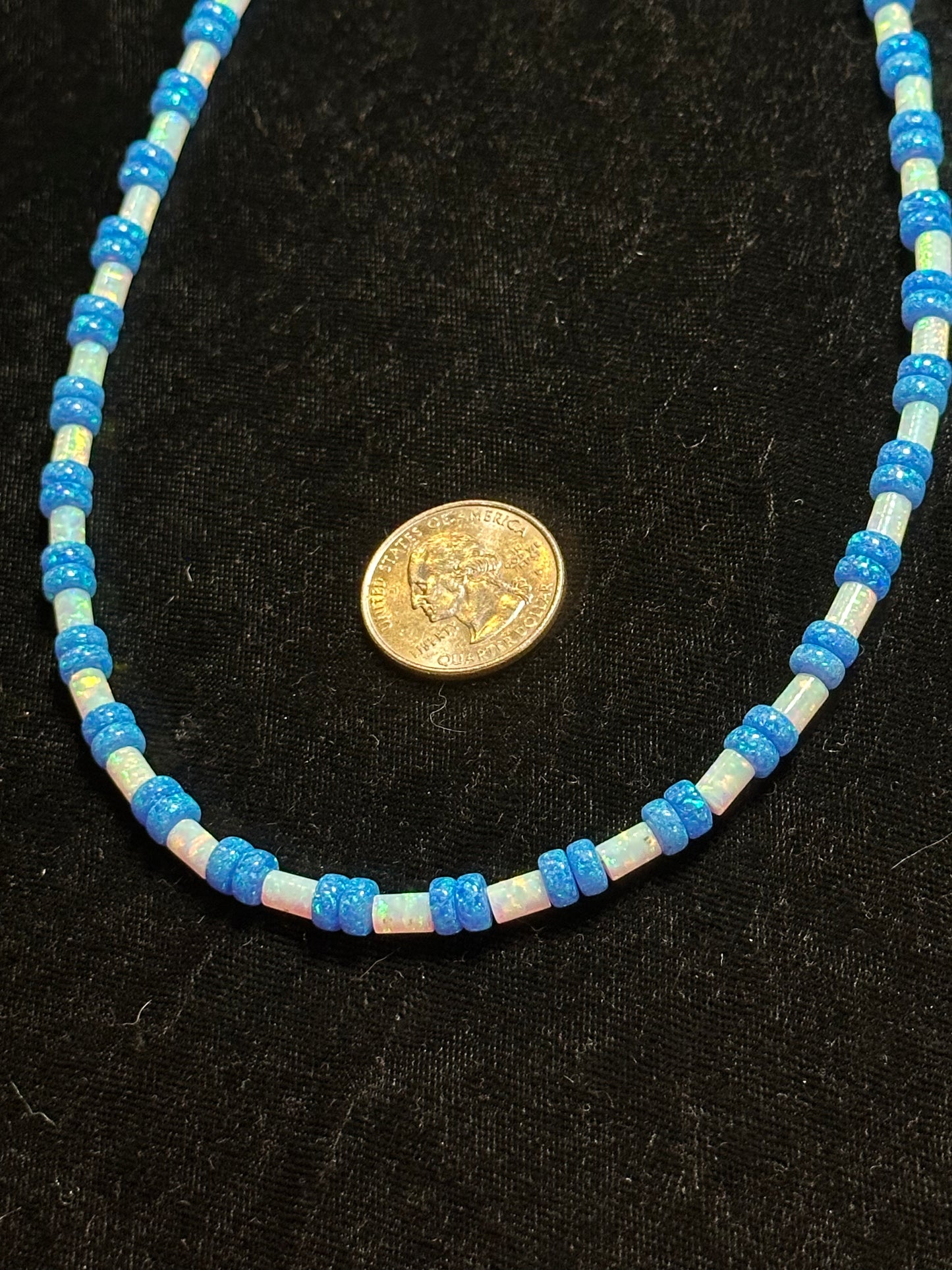 19" 4mm White and 6mm Blue Opal Necklace