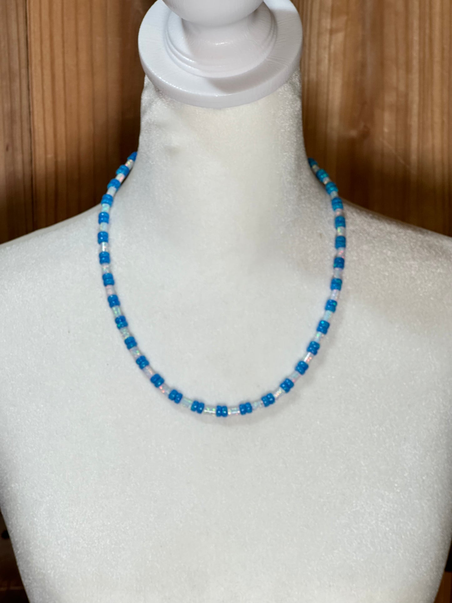 19" 4mm White and 6mm Blue Opal Necklace