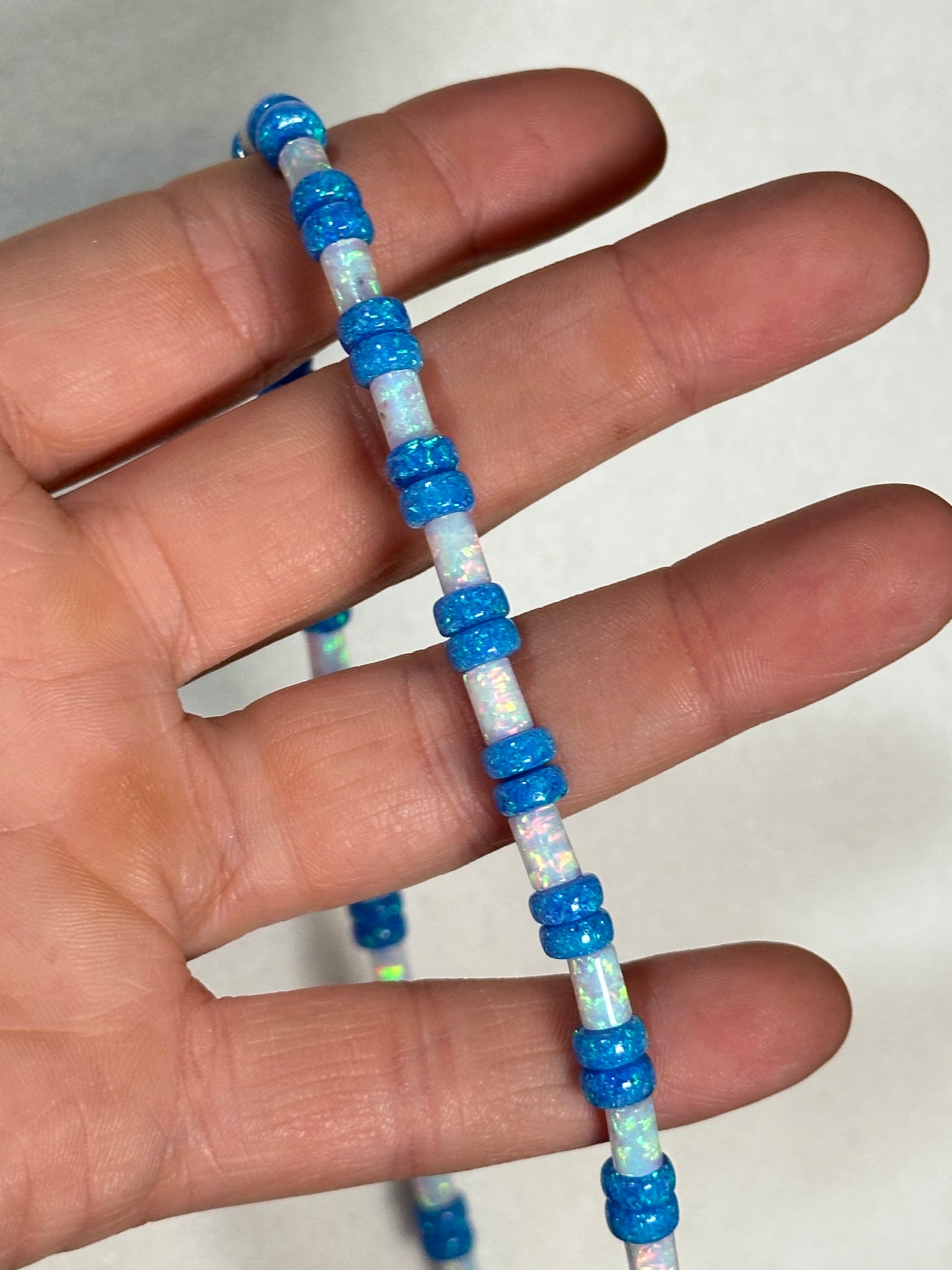 19" 4mm White and 6mm Blue Opal Necklace