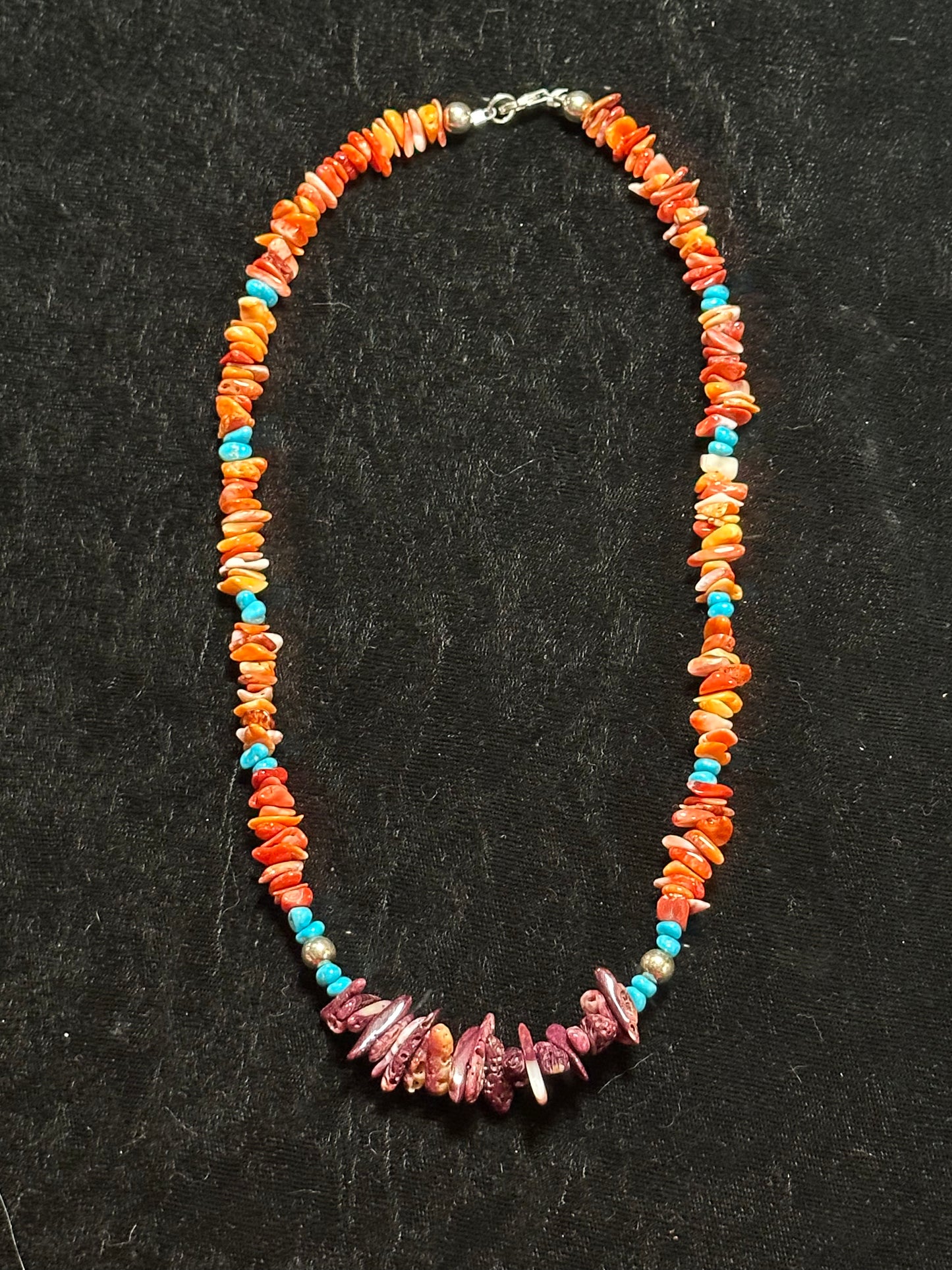 18” Purple and Orange Spiny Oyster Shell and Sleeping Beauty Turquoise Necklace