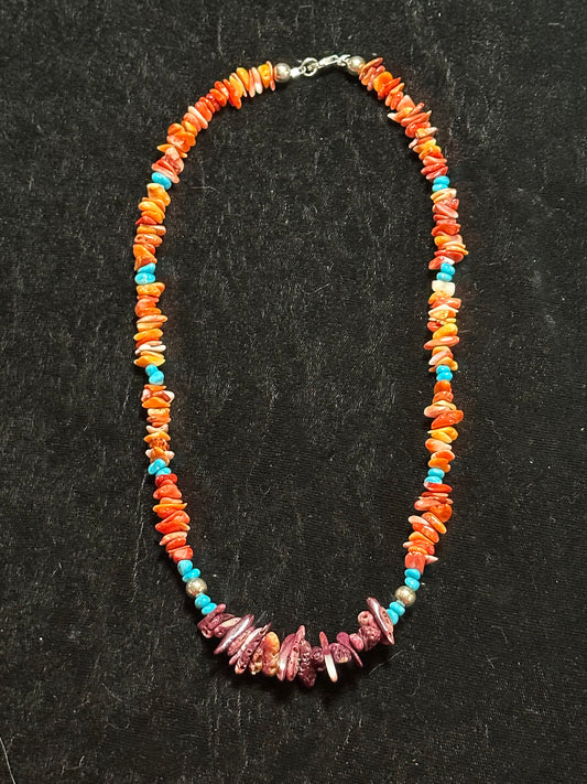 lot 69 3/17 18" Purple and Orange Spiny Oyster Shell and Sleeping Beauty Turquoise Necklace