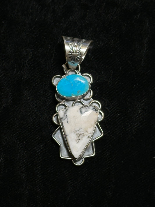 White Water Turquoise and White Buffalo Pendant With a 15mm bale By T. Nez, Sr, Navajo