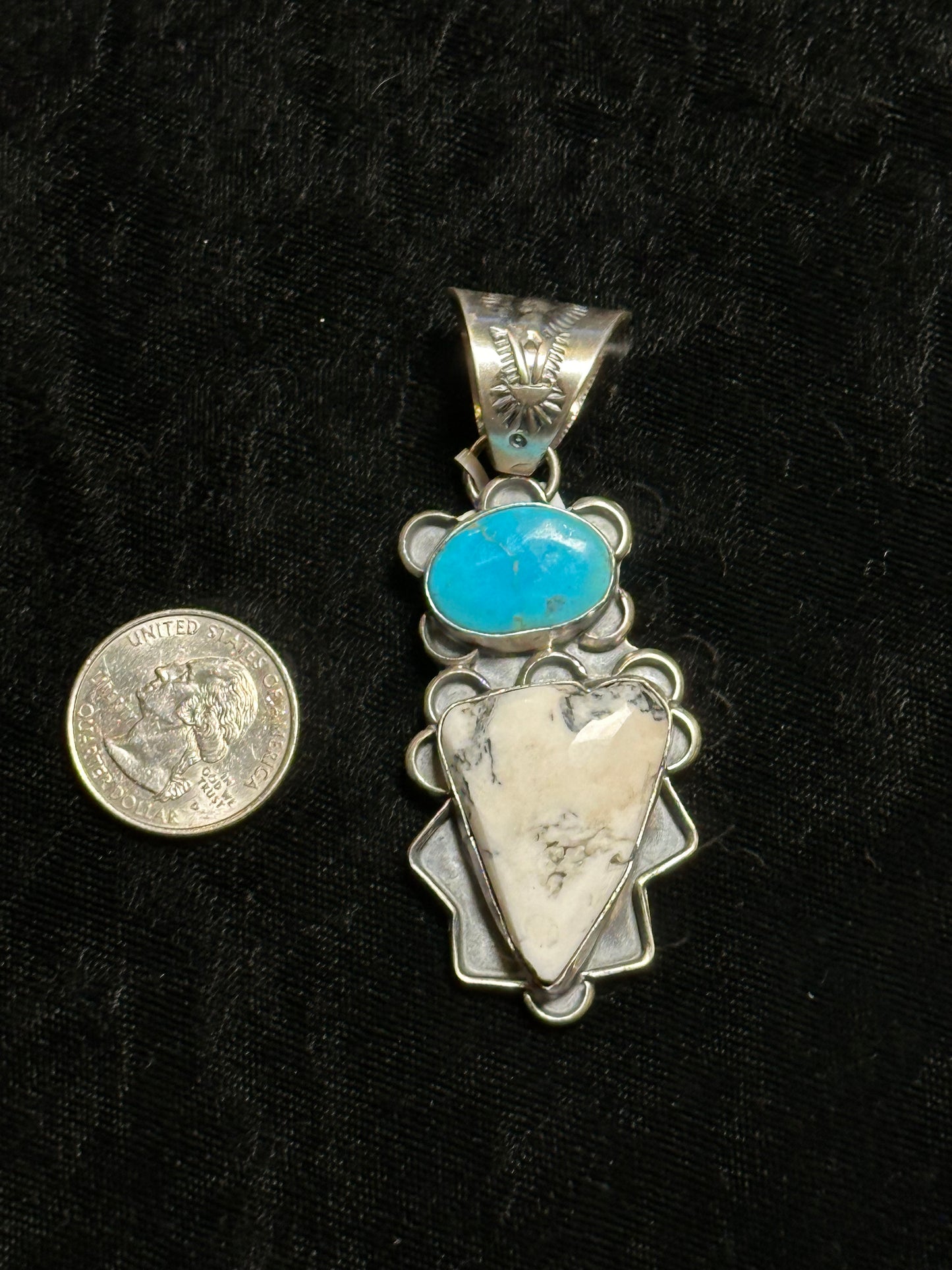 White Water Turquoise and White Buffalo Pendant With a 15mm bale By T. Nez, Sr, Navajo