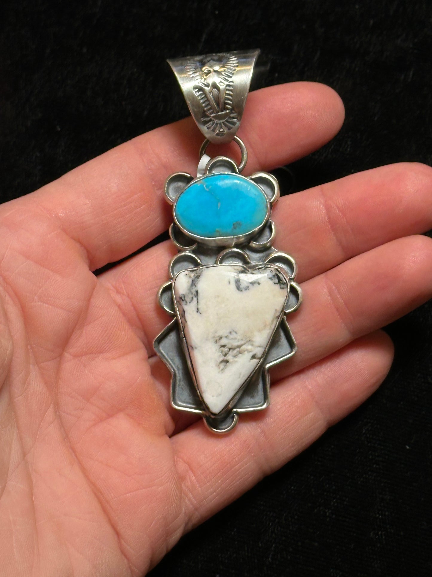 White Water Turquoise and White Buffalo Pendant With a 15mm bale By T. Nez, Sr, Navajo