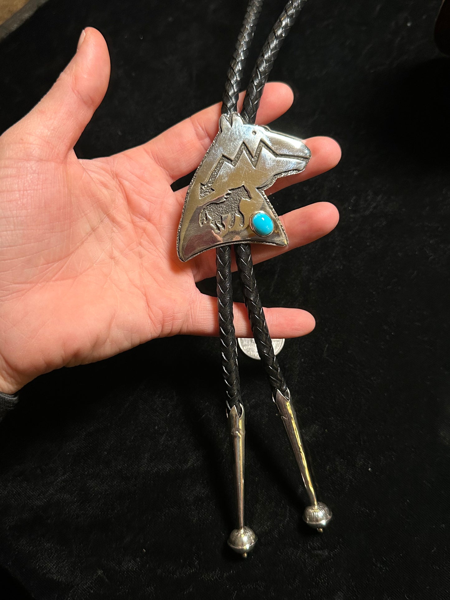 Horse And Sleeping Beauty Turquoise Bolo Tie By Marie Jackson, Navajo