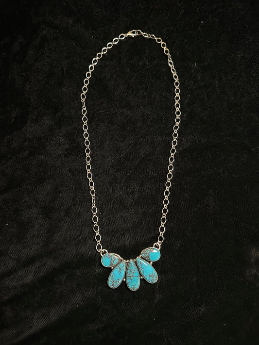 19" Necklace with Turquoise Cluster by Elouise Richards, Navajo