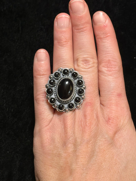 8.5 Black Onyx Cluster Ring