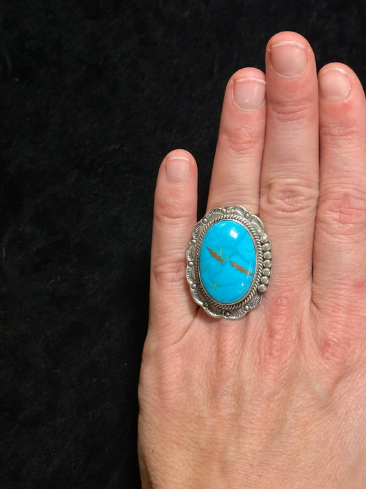 7.0 Kingman Turquoise Ring by Gilbert Platero, Navajo