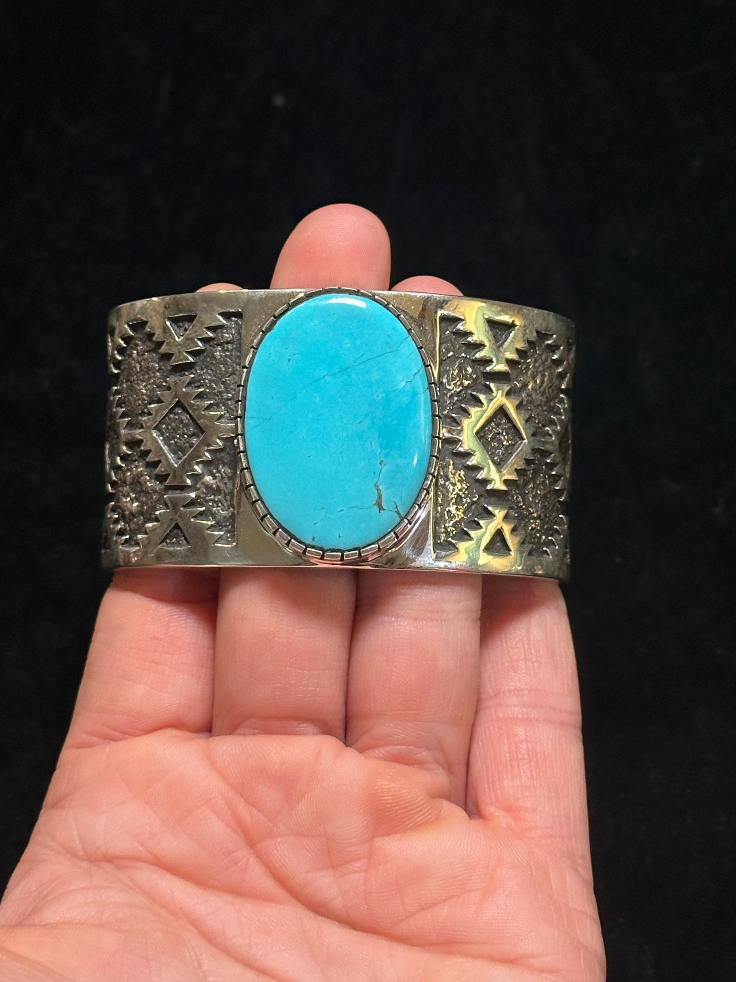 Sleeping Beauty Turquoise Cuff Bracelet by Marie Jackson, Navajo