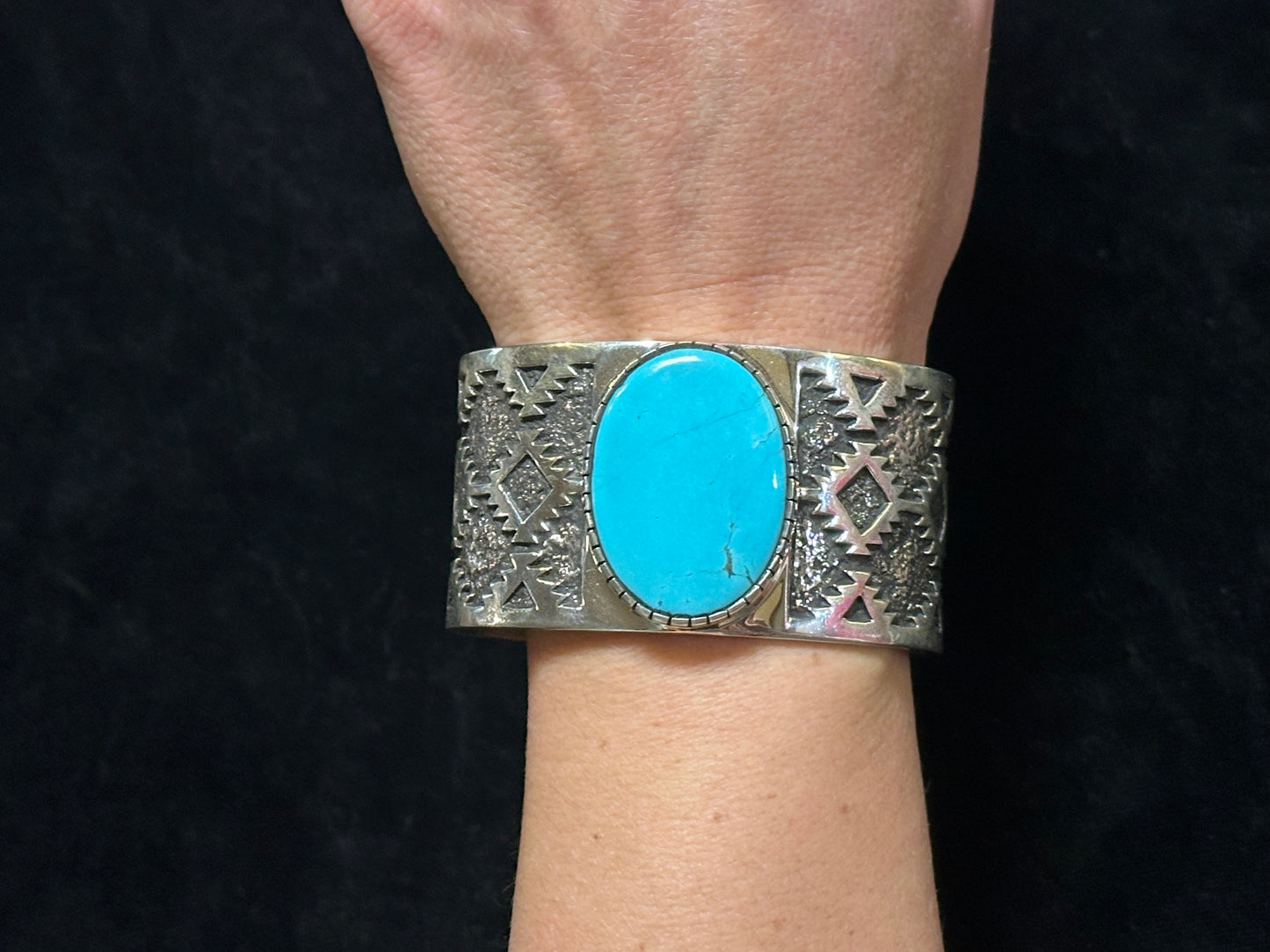 Sleeping Beauty Turquoise Cuff Bracelet by Marie Jackson, Navajo