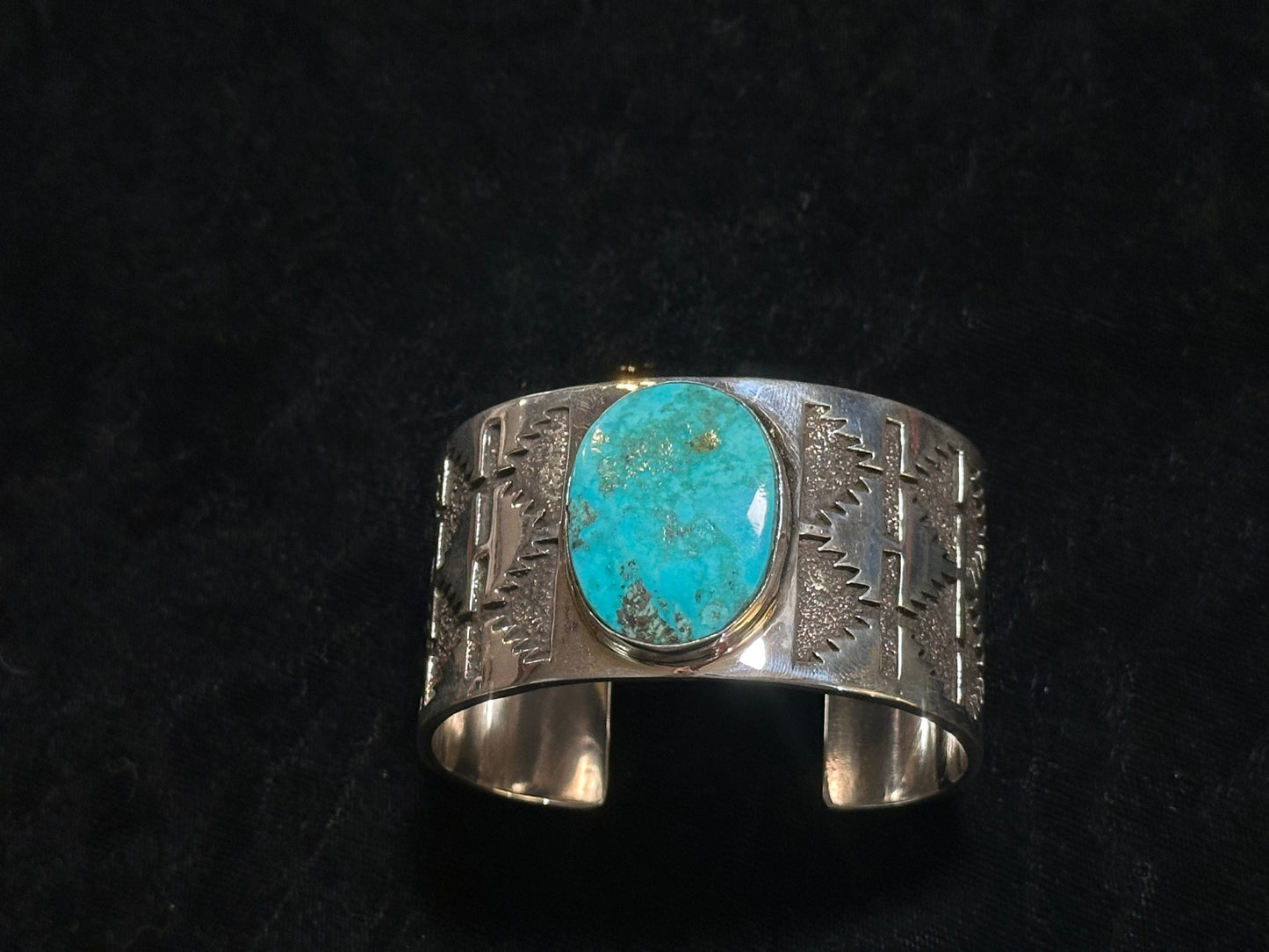 Kingman Turquoise Cuff Bracelet by Marie Jackson, Navajo