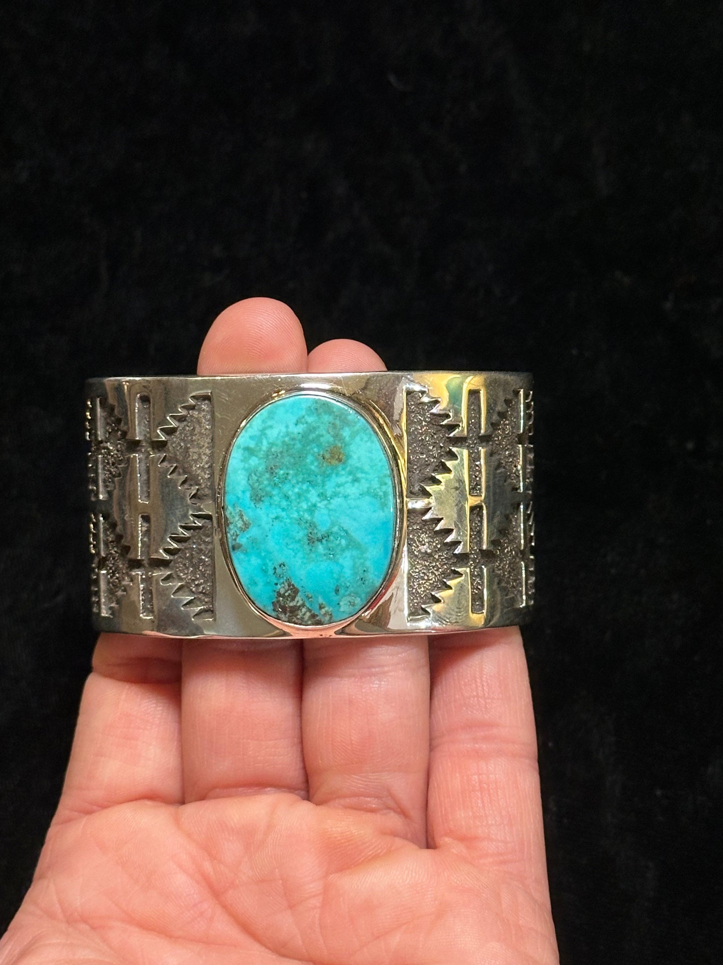 Kingman Turquoise Cuff Bracelet by Marie Jackson, Navajo