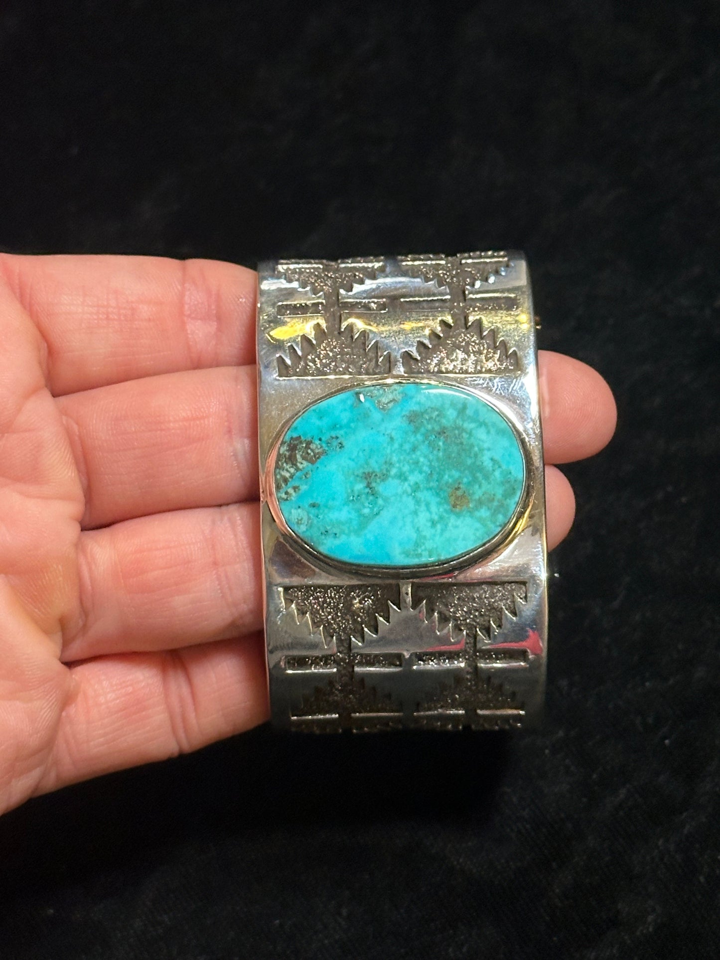 Kingman Turquoise Cuff Bracelet by Marie Jackson, Navajo