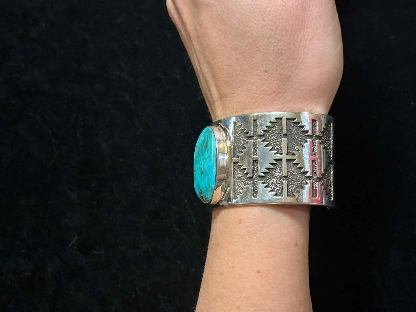 Kingman Turquoise Cuff Bracelet by Marie Jackson, Navajo