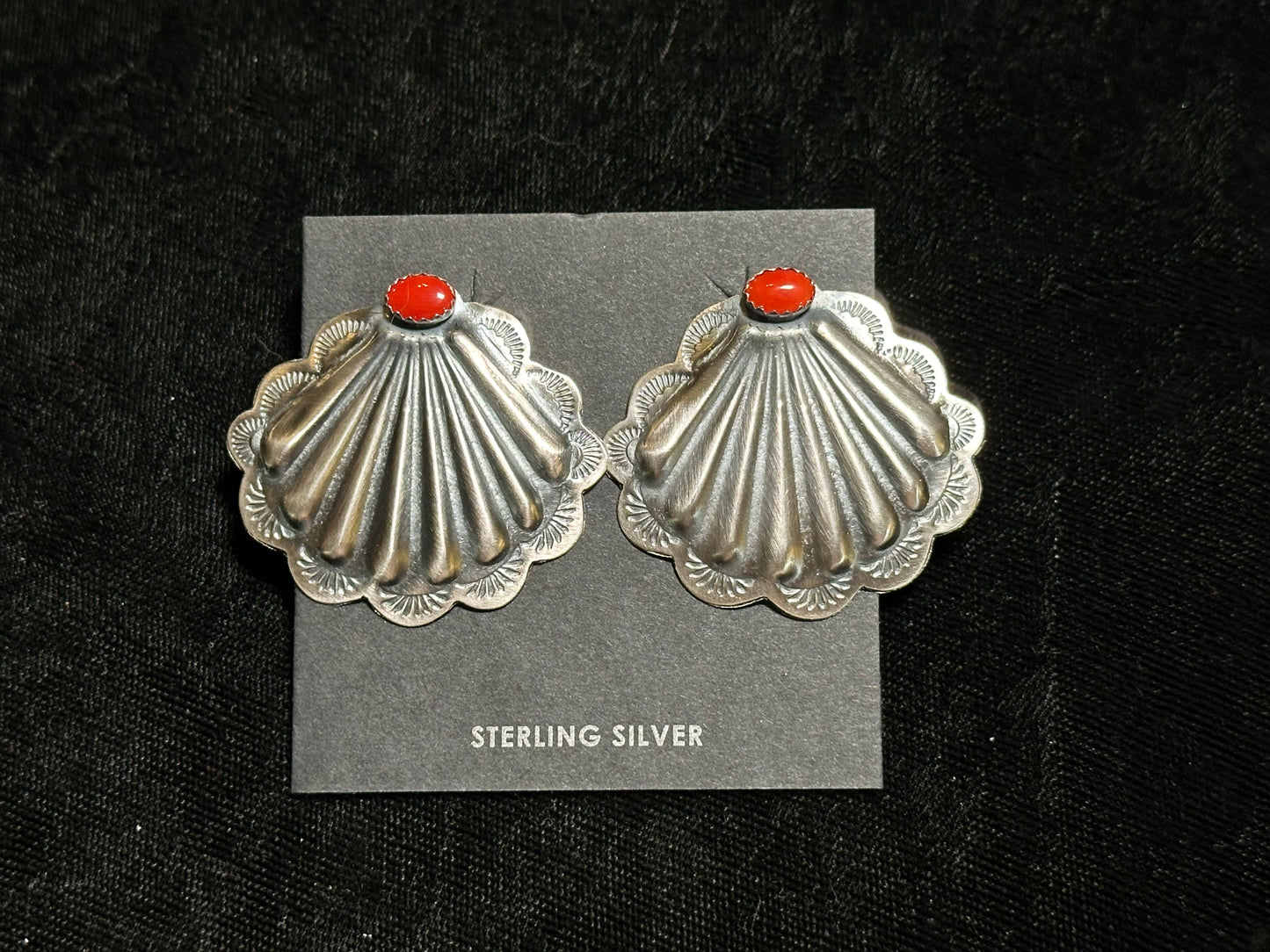 Concho Post Earrings with Coral Stone by Rita Daye, Navajo