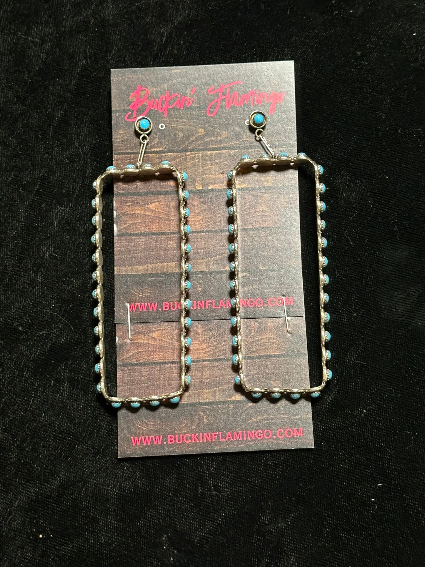 Sleeping Beauty Turquoise Rectangle Dangle Post Earrings, Zuni