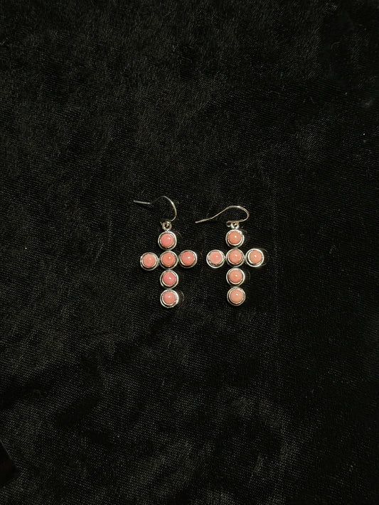Pink Conch Shell Dangle Cross Earrings