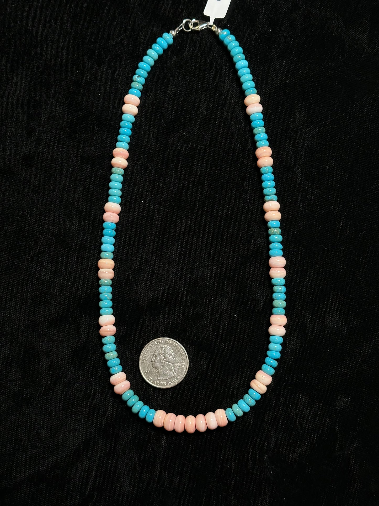 18" Necklace Pink Conch Shell and Kingman Turquoise