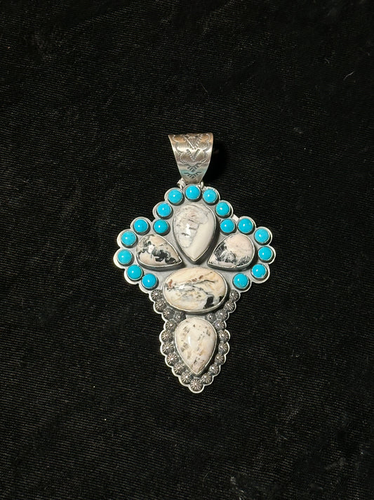 White Buffalo and Sleeping Beauty Pendant by Gilbert Platero, Navajo