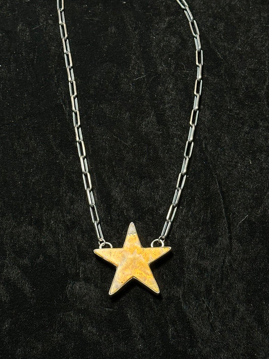 Bumblebee Jasper Star Necklace on 18” Paper Clip Chain