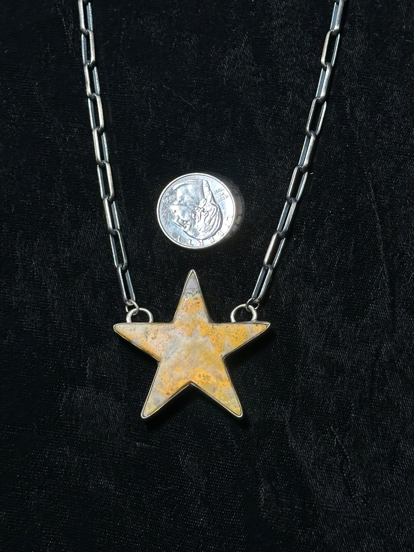 Bumblebee Jasper Star Necklace on 18” Paper Clip Chain