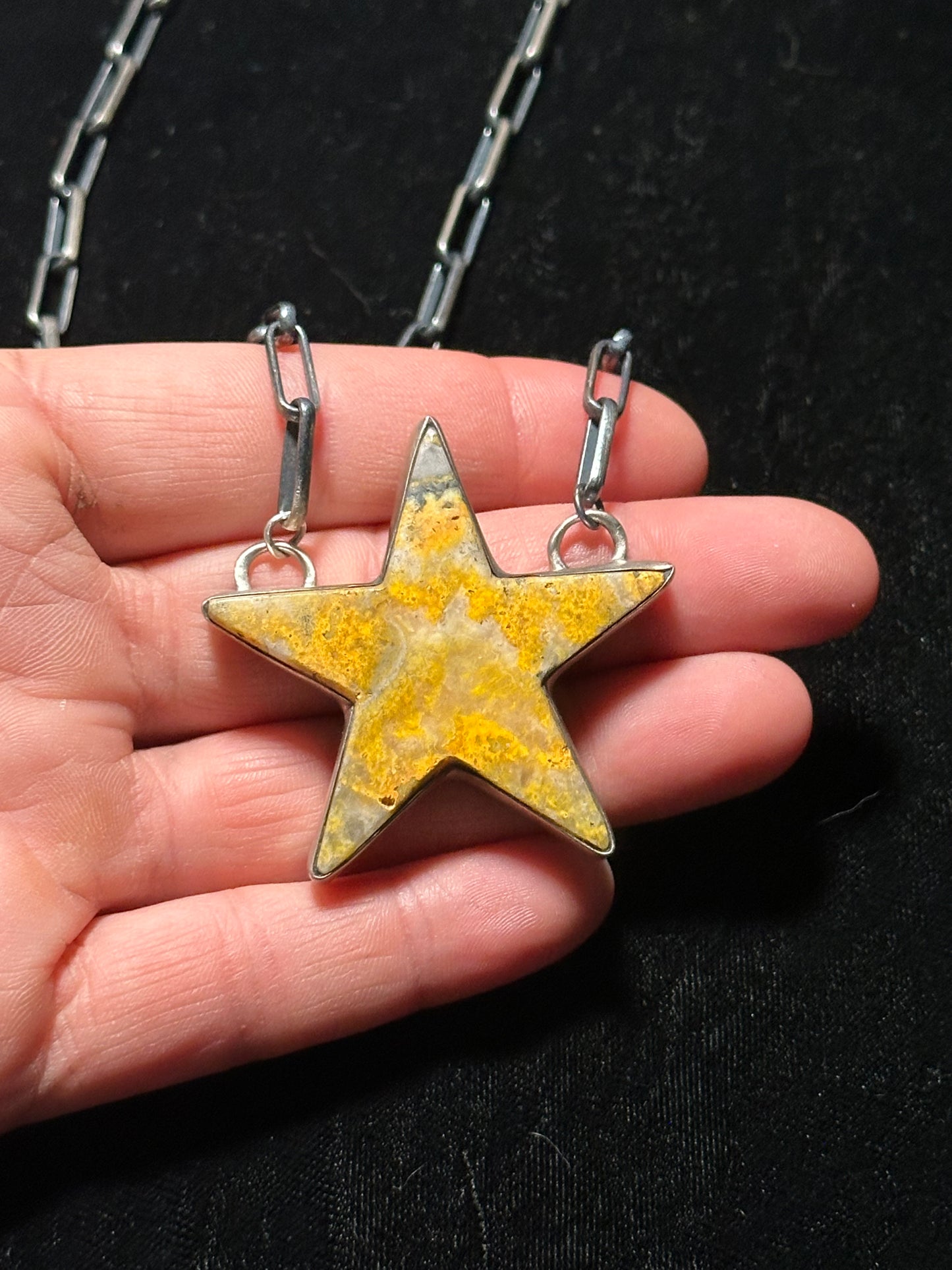 Bumblebee Jasper Star Necklace on 18” Paper Clip Chain