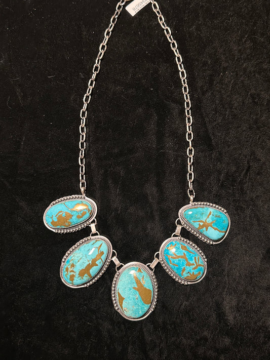 22" 5 Stone Turquoise Necklace with 7.5 Turquoise Ring